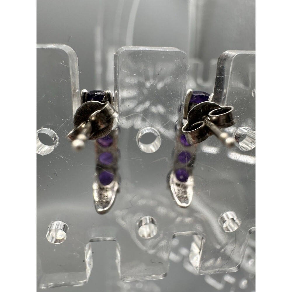 Dark Amethyst & Sterling Hoop Earrings .75 L - Picture 4 of 5